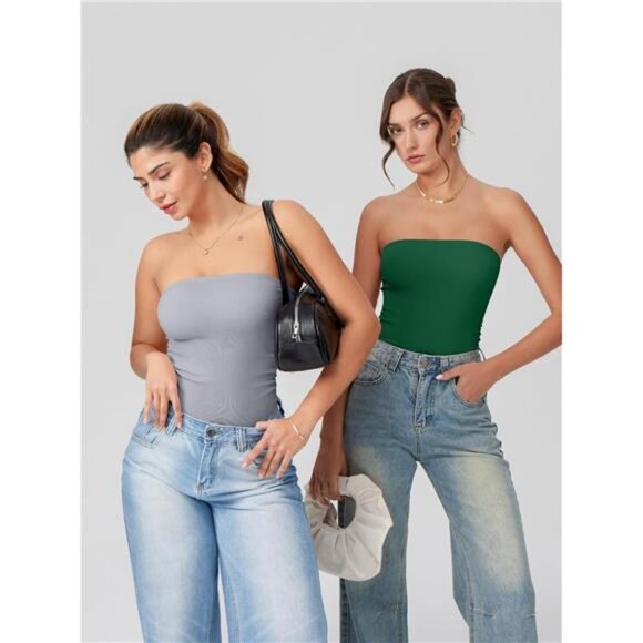 Womens Tube Bodysuits Strapless Basic Green - Picture 6 of 6